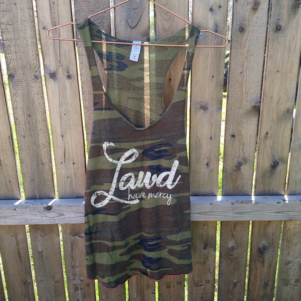 Alternative Camo Lightweight Raw Hem Thin Racerback Tank Top Lawd Have Mercy